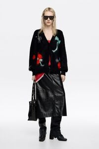 Long black cardigan with multicolored bows