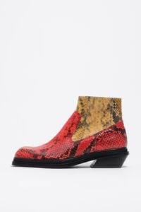Snake print leather ankle boot