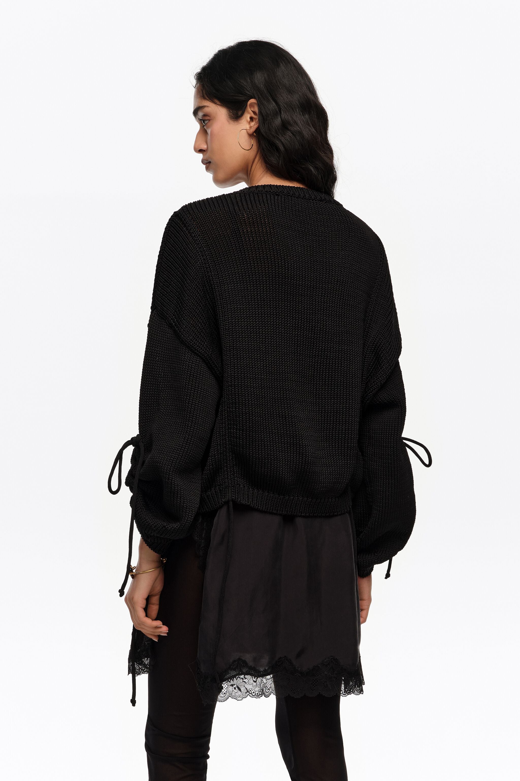Black ruched tie cardigan