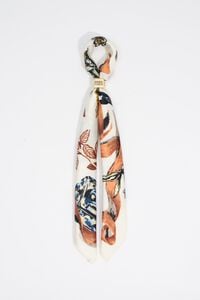 White illustrated logo charm scarf
