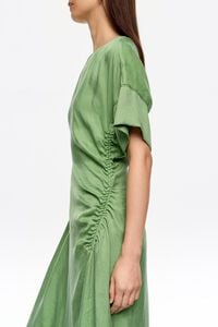 Green gathered short sleeve dress