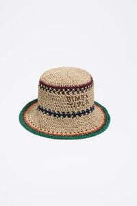 Gorro efecto rafia natural franjas multicolor