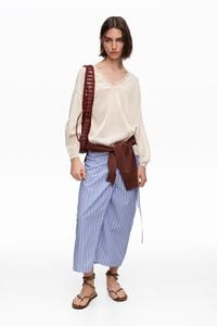 Straight blue striped sarong skirt