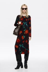 Sukienka dekolt z marszczeniem Ribbon Roses czarna