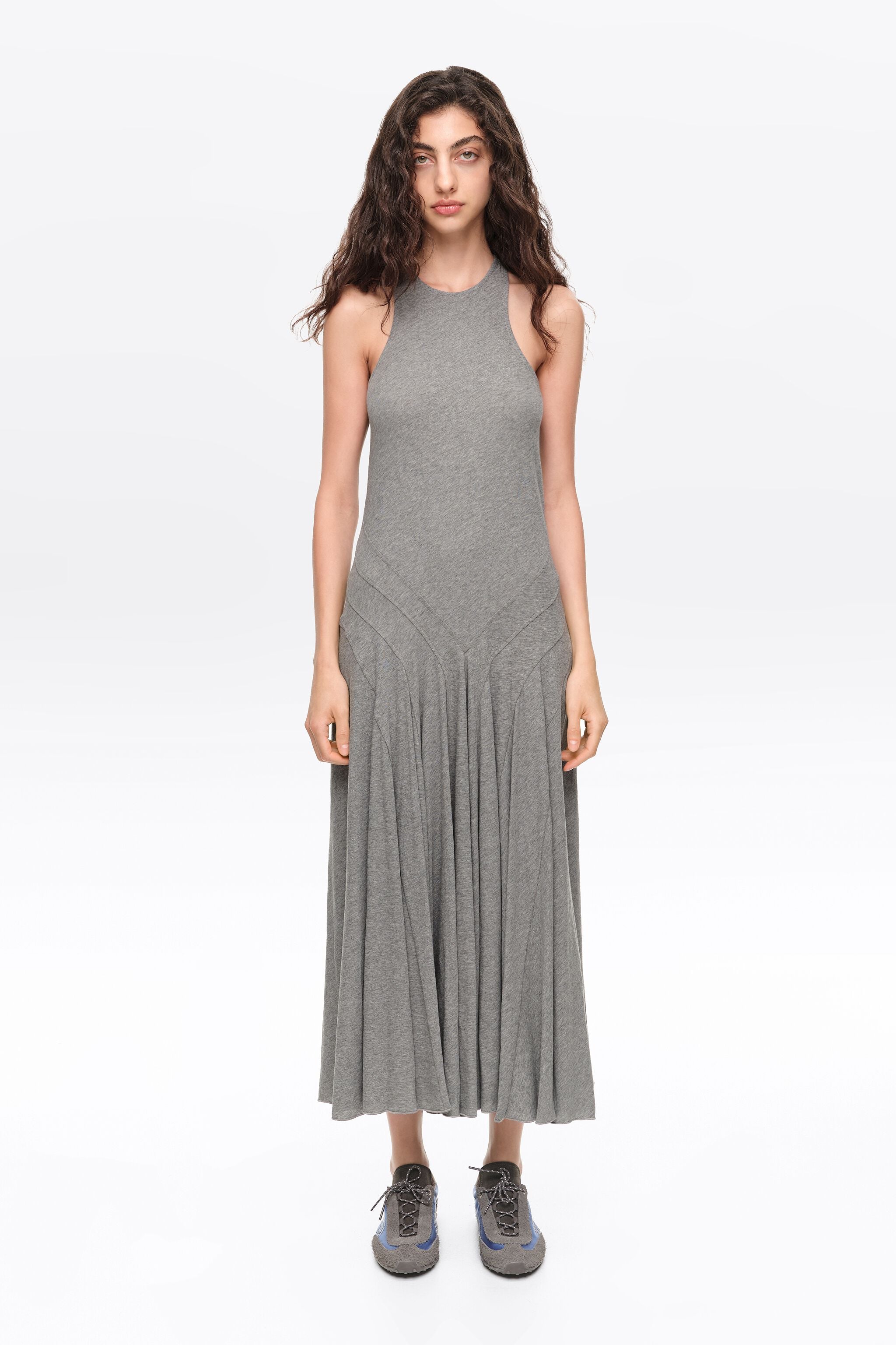 Gray melange sleeveless midi dress