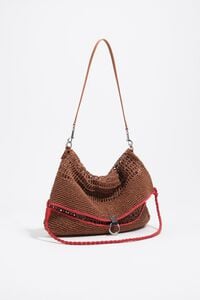 Medium oak raffia-effect shoulder bag