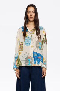 Camisa recta textura Mask Big marfil