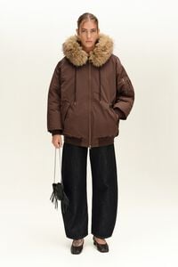 Chocolate puffer bomber jacket