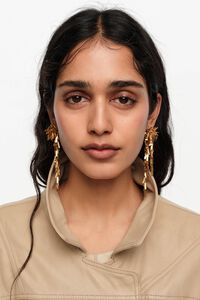 Aged gold metal chain earrings with fringe