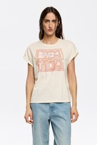 Camiseta logo bordado cuentas blanca