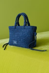 Blue plaited suede crossbody bag