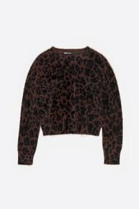 Dark brown Leopard Big fur fitted cardigan
