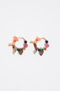 Metal silhouette and multicolor stone hoop earrings