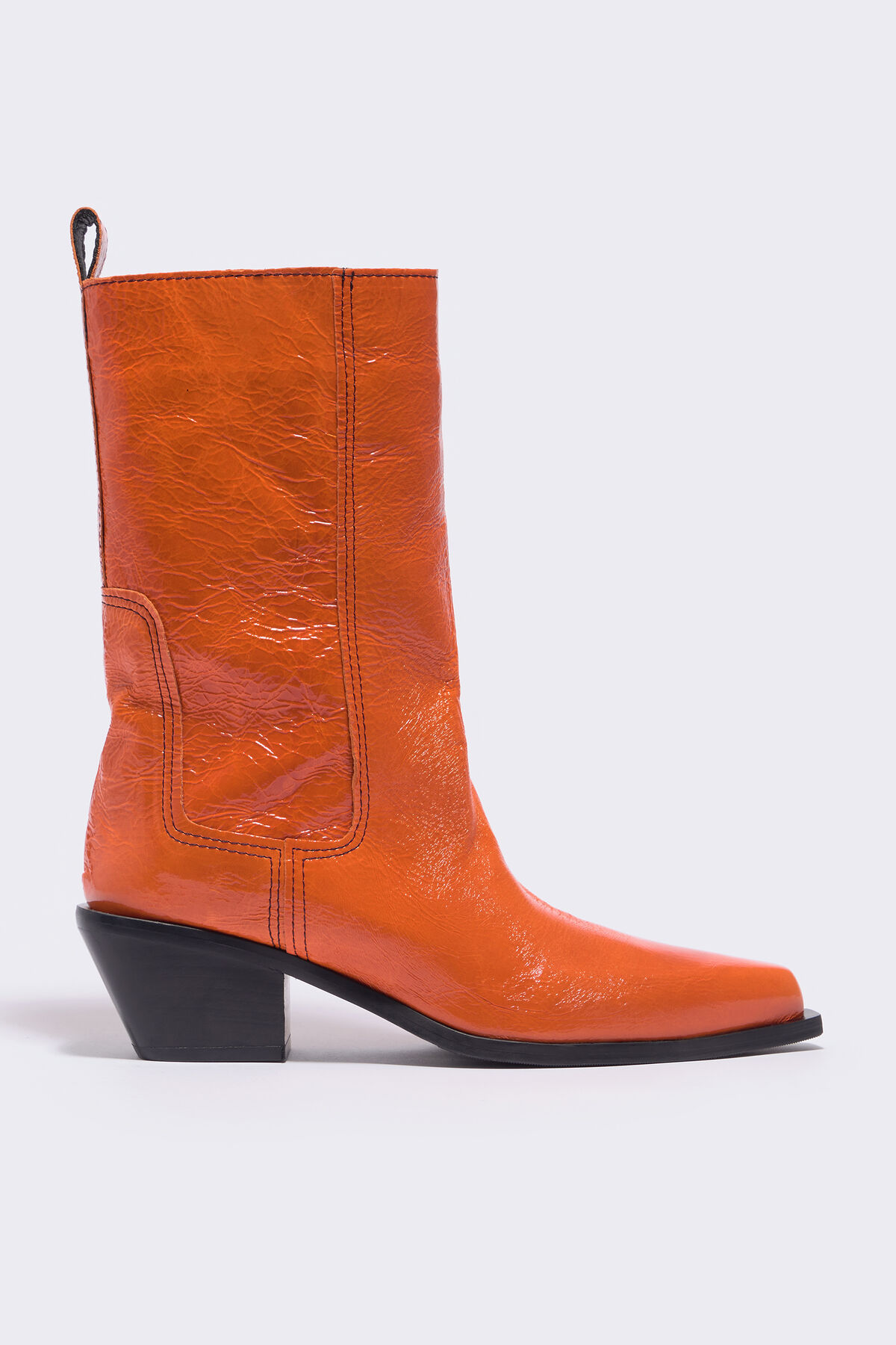 Orange leather cowboy ankle boot