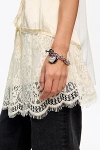 silver-tone chain and pearl heart logo bracelet