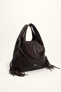 Bolso Paper mediano piel flecos caf&eacute;