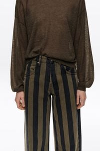 BARREL - Khaki striped denim trousers