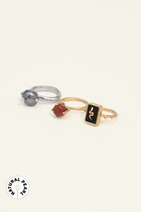 Set 3 anillos perlas naturales y piedras