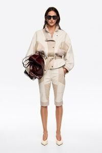 Ivory three-tone leather double-breasted jacket