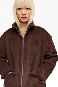 Oversize reversible dark brown fur coat