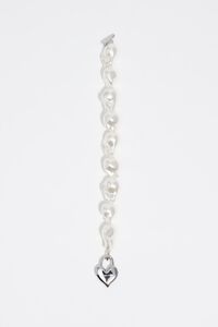 Pulsera perlas coraz&oacute;n candado plateada