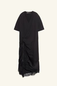 Black two-material T-shirt dress with knot