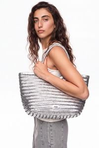 Large silver plaited leather shopper bag