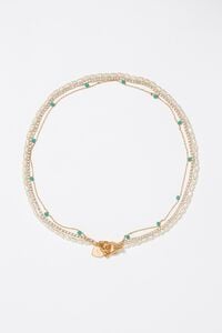 Gold-tone chain and pearl heart logo double-layer necklace