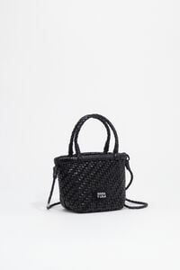 Black plaited leather mini crossbody bag