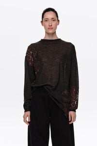 Dark gray wool high neck sweater with lace detailing
