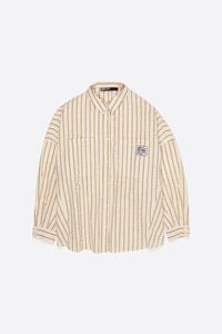 Camisa oversize algod&oacute;n textura rayas ocre