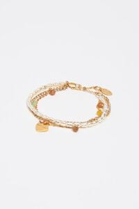 Triple crystals pearls and stones heart logo bracelet