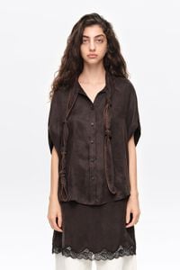 Washed black knotted neckline cape shirt