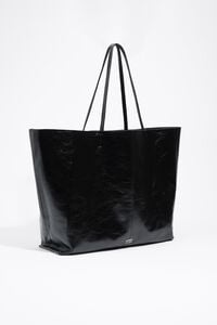 Shiny black leather maxi shopper bag