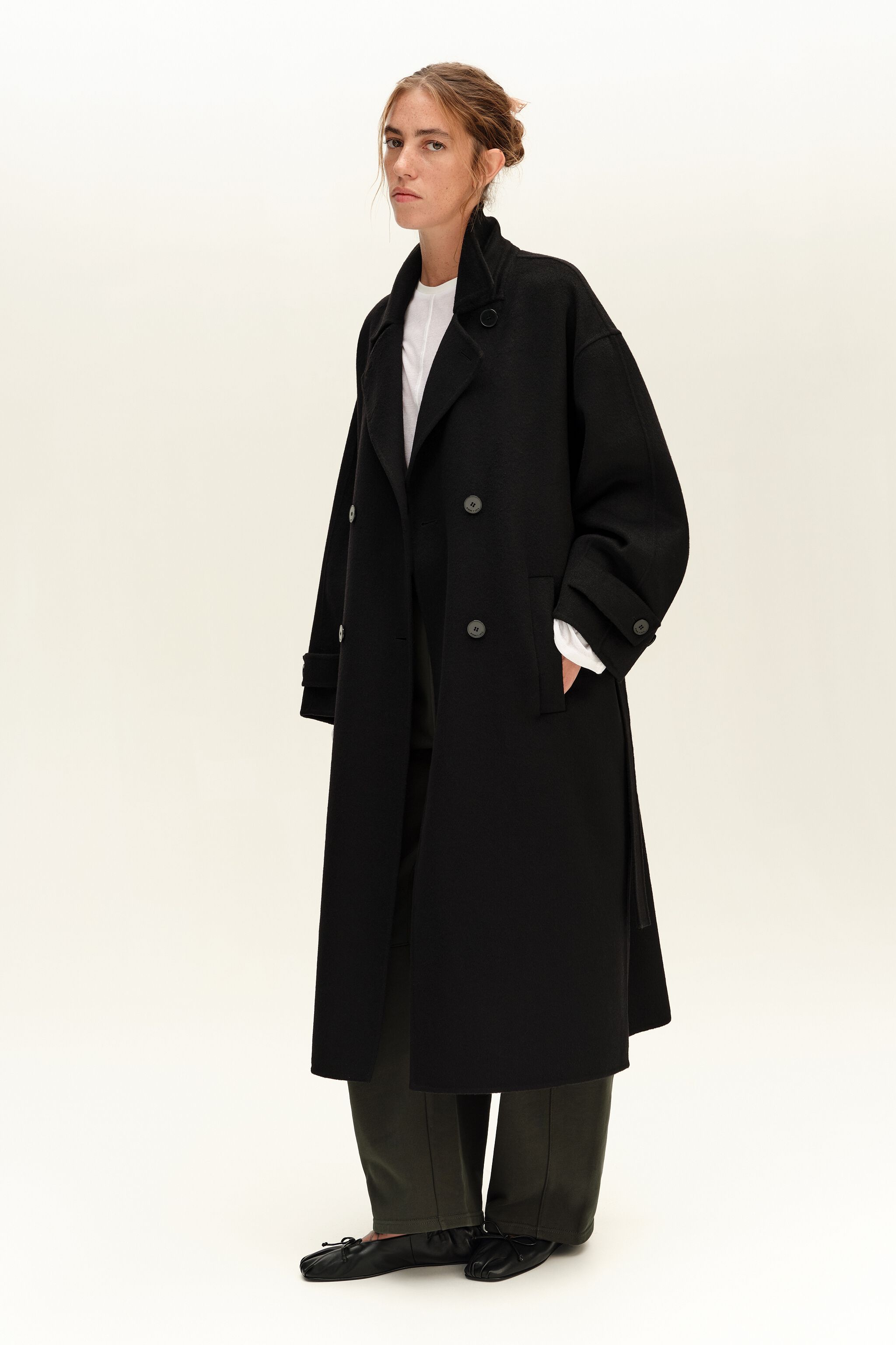 Black belted double-face coat