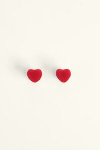 Pendientes coraz&oacute;n flocado rojos