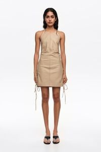 Light stone leather mini dress