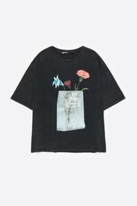 Faded black floral logo T-shirt
