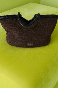 Large plaited chocolate leather shopper bag