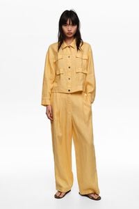 Yellow linen darted straight-fit trousers