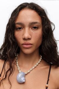Pearl and enameled seashell necklace