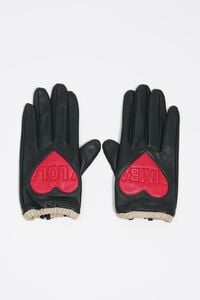 Leather contrast heart gloves