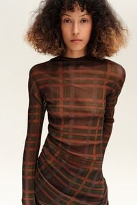 Camiseta tul fruncida cuadros chocolate