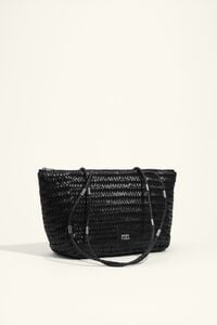 Medium black plaited leather shopper bag