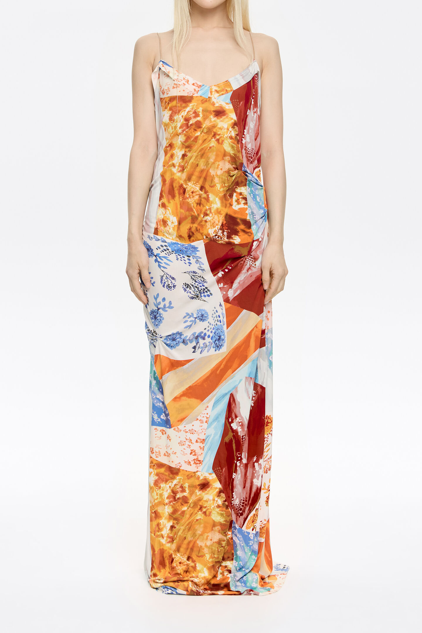 orange patchwork dress Long orange patchwork dress