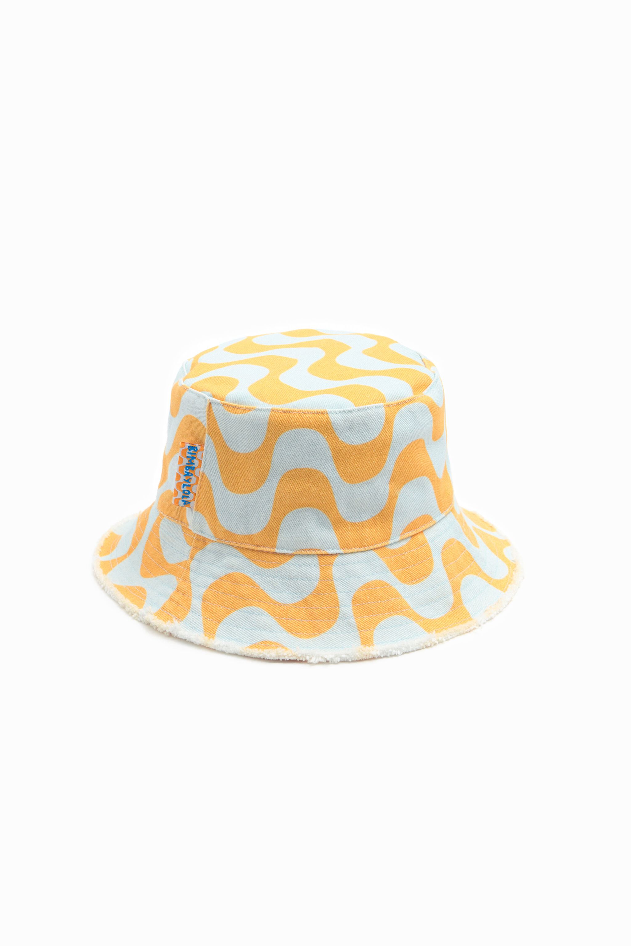 Blue and orange print bucket hat