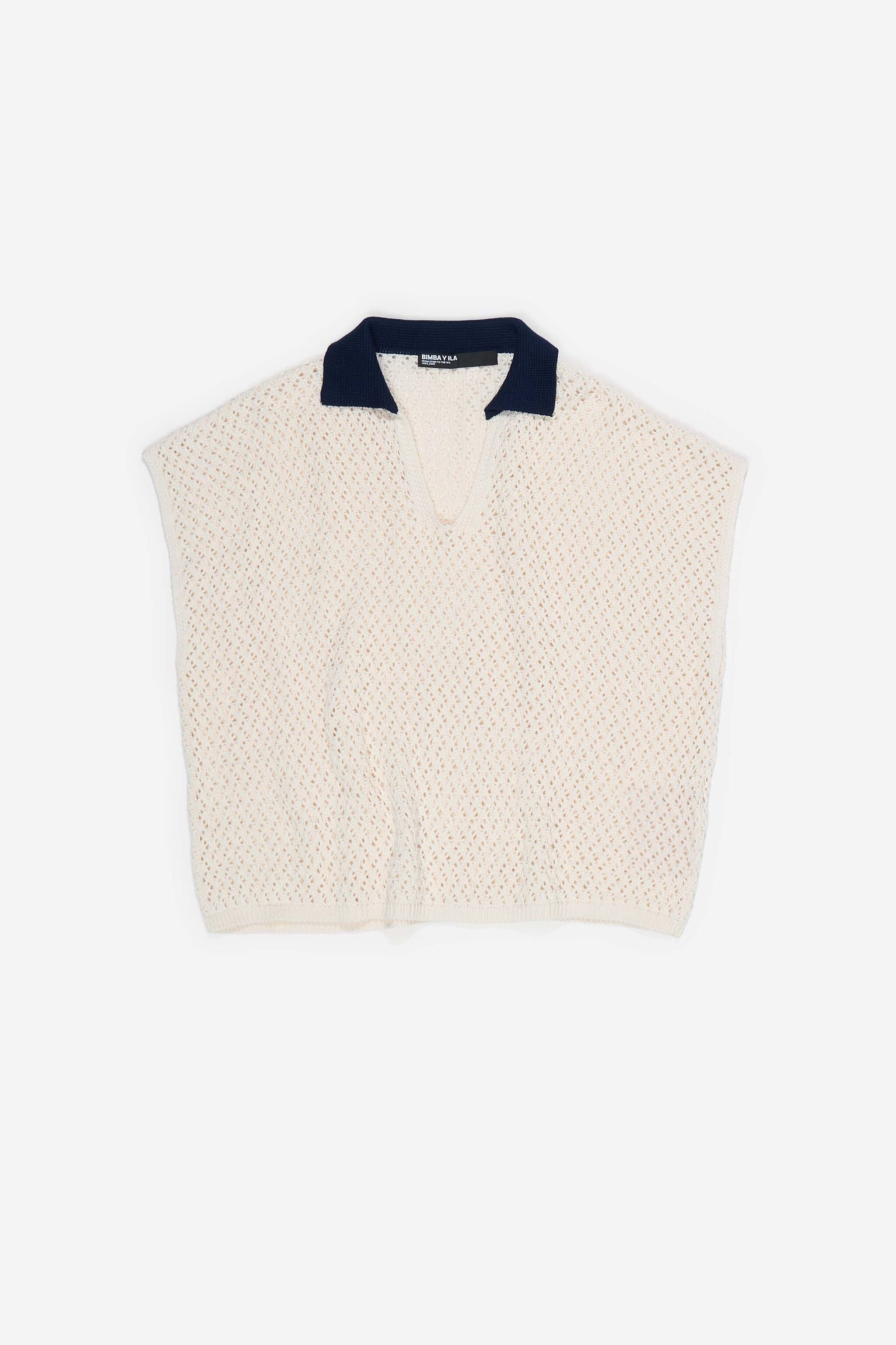 Ivory openwork cotton polo shirt sweater