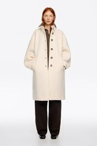 Abrigo lana bouclé midi blanco roto