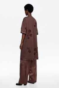 Short brown embroidered fringed dress