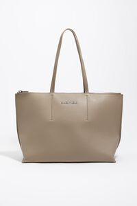 Taupe leather large shopper bag
